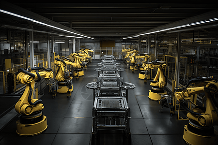 工厂中的工业机器人作业中图片