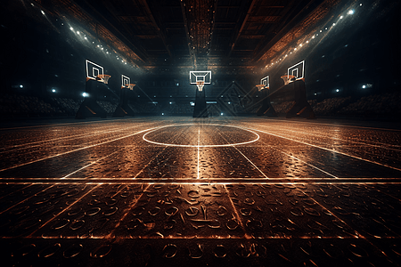灰暗灯光下的篮球场图片
