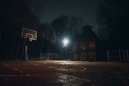 写实风户外篮球场夜景图片