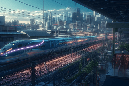 高速列车穿越城市图片