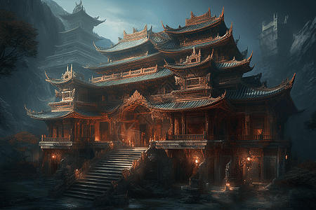 中国寺庙建筑插图图片