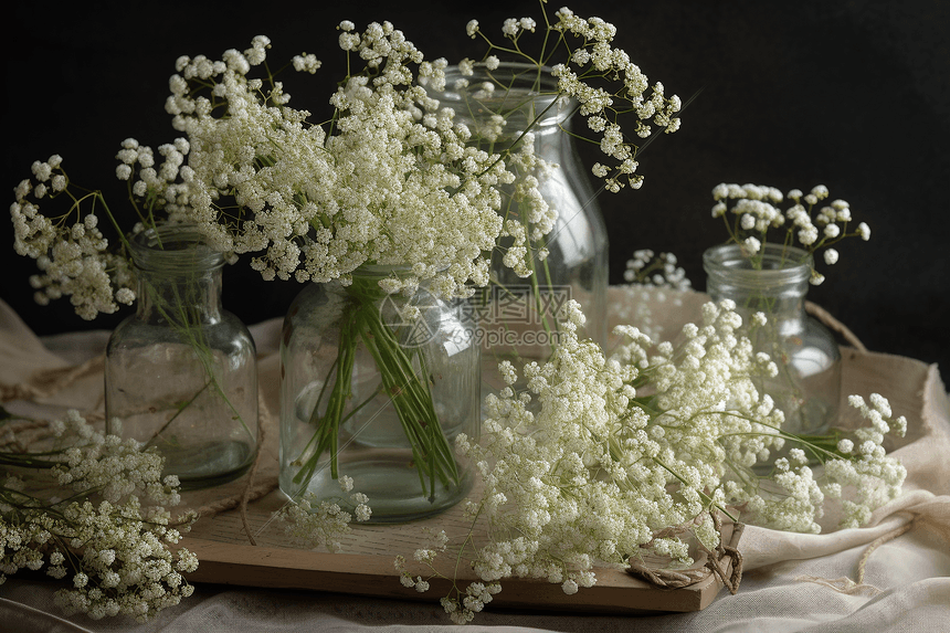 花瓶里的白色小碎花图片