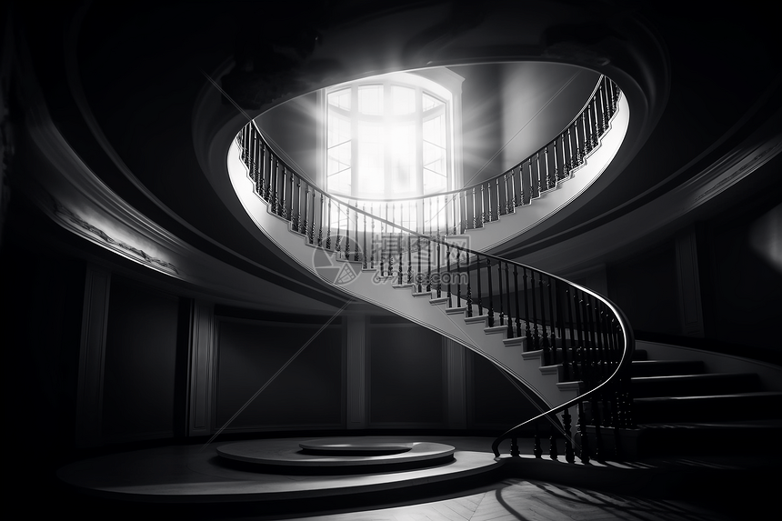 黑白色旋转楼梯图片