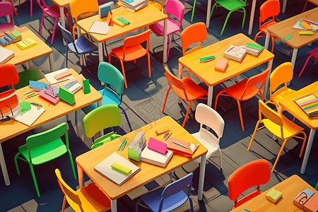 彩色的课桌椅图片
