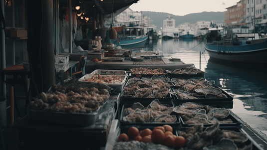 海鲜码头码头市场上的海鲜背景