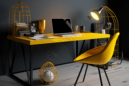 黄色办公桌椅图片
