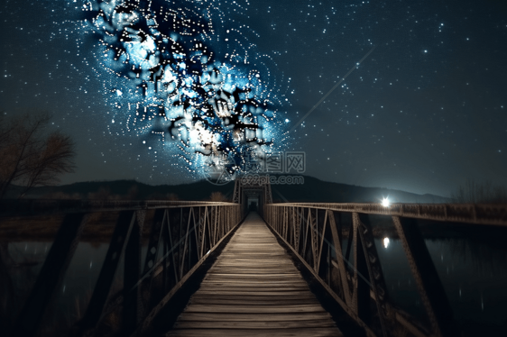 星空下的木桥图片