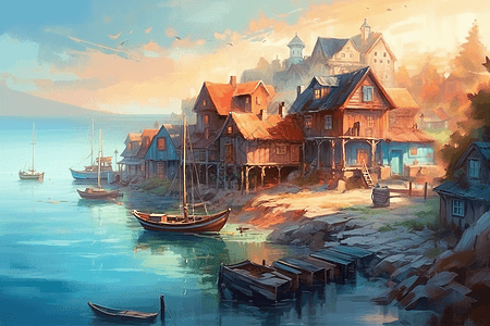 美丽宁静的小渔村背景图片