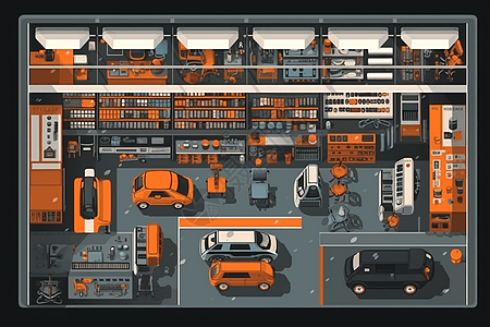 汽车修理厂汽车平面图高清图片
