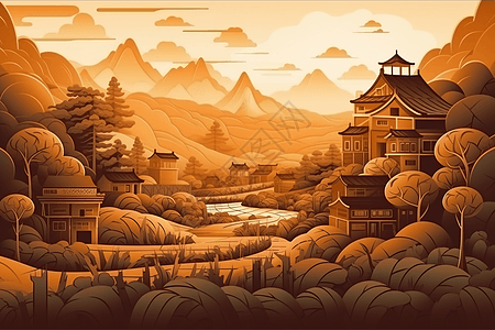 秋日黄昏的中国茶园图片