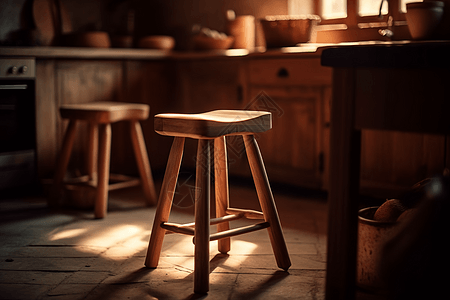 乡村厨房中的凳子背景图片