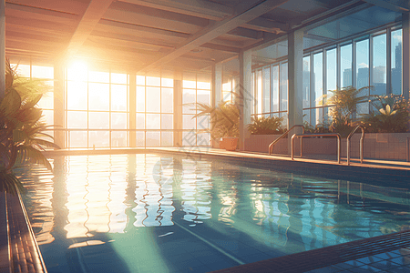 阳光 运动室内游泳池的3D插画图插画