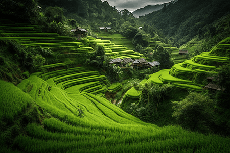 绿油油的一片梯田图片