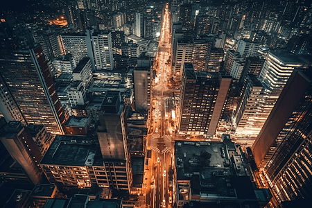 景观道路城市夜景俯视图背景