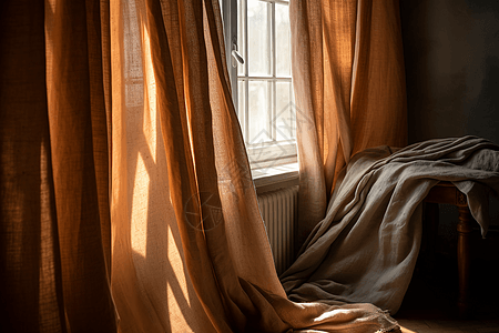 舒适卧室中的亚麻窗帘图片