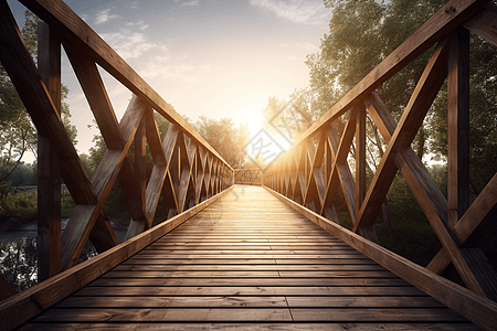 阳光下的木桥图片