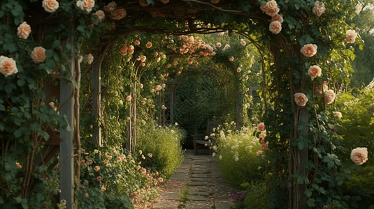 玫瑰和常春藤的花架背景图片