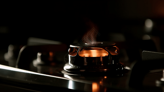 厨房特写炉灶点火的特写背景
