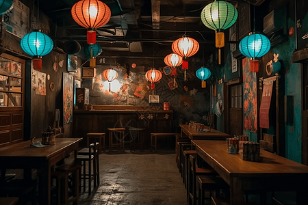 日式彩色灯笼的饭馆背景图片