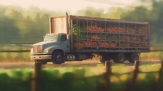 乡村公路装满农产品的卡车图片