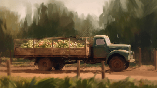 乡村装满农产品的货车图片