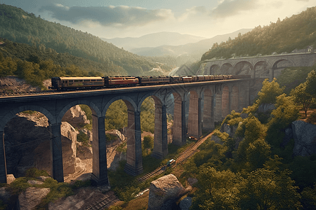 在山谷中建造铁路高架桥图片