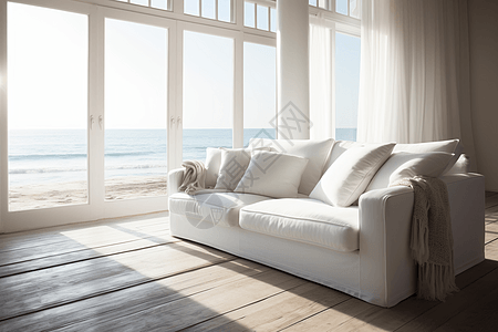 海滨别墅中的白色沙发图片