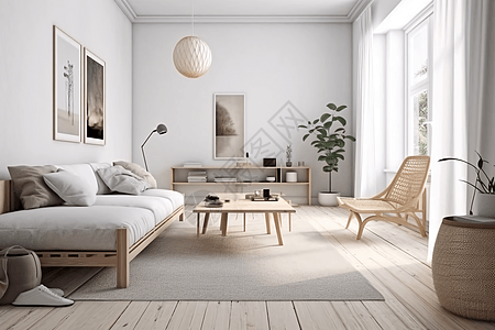 斯堪的纳维亚时尚现代的客厅设计背景