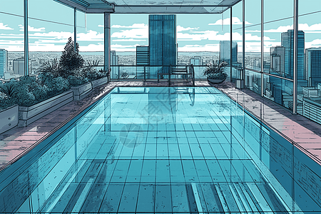 城市酒店的露天游泳池背景图片