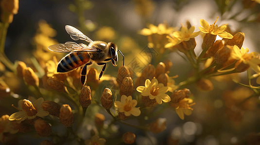 阳光下的花朵温暖阳光下的蜜蜂背景