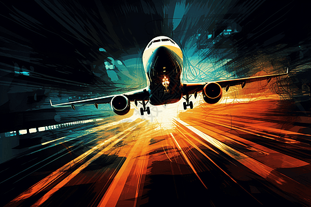 飞机起飞的动态场景插图背景图片