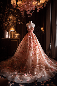 粉色优雅水晶西式婚纱裙子图片
