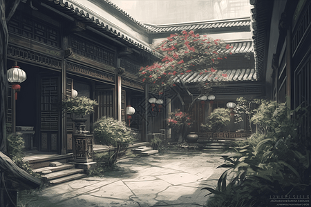 中国宫殿庭院图片