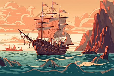 海上航行的维京海盗船图片