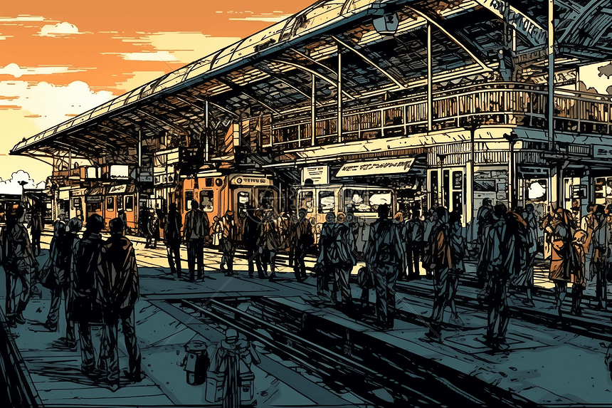 繁华城市火车站图片