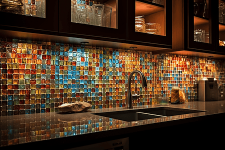 彩色马赛克墙壁的厨房图片