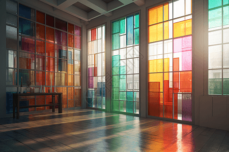彩色玻璃窗建筑空间图片
