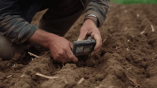 一名农民使用手持工具检查土壤质量图片