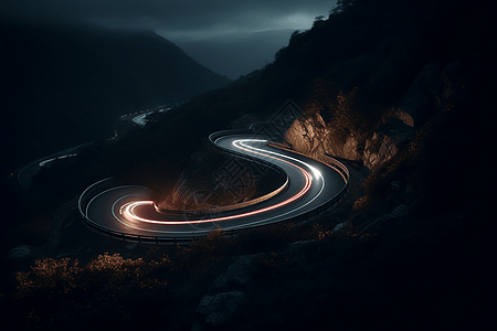 夜间山路飙车图片