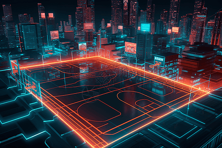 发光线条科技感篮球场地设计图片