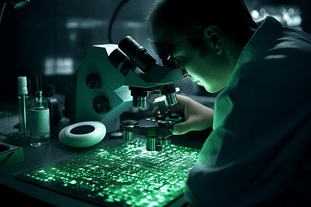 纳米技术使用显微镜的科研人员背景