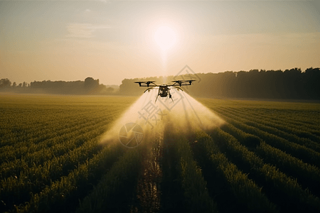 无人机在农作物上喷水图片