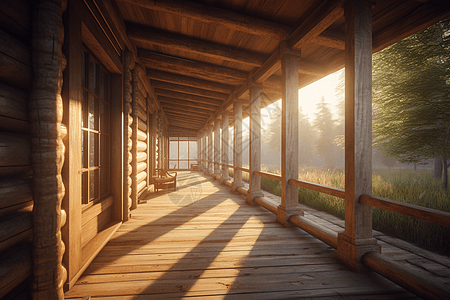 阳光下的建筑阳光下木制小屋特写外部背景