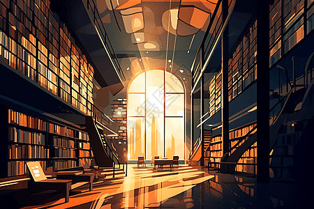 高大宁静的图书馆图片