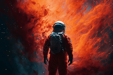 宇航员背影橙色星云高清图片