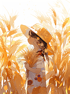 小满芒种时节抱着小麦的小女孩图片