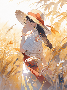 夏天抱着小麦的小女孩图片