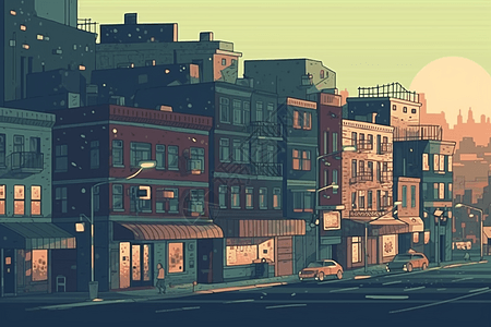 城市建筑街道插画图片