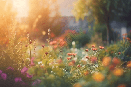 梦幻花园模糊的花园背景设计图片