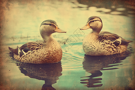 池塘的两只鸭子图片